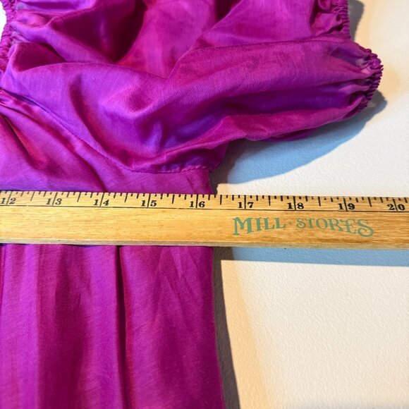 Antonia Melani Women M Rosalia Peasant Dress Tiered Puff Sleeve Silk Purple Boho - Picture 9 of 11